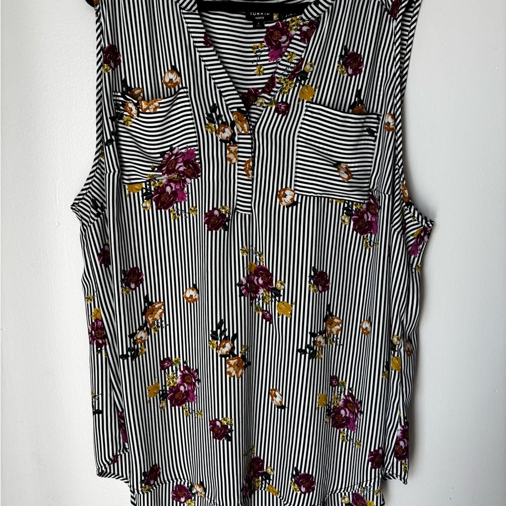 torrid | Black White Striped Sleeveless Floral Blouse 4X